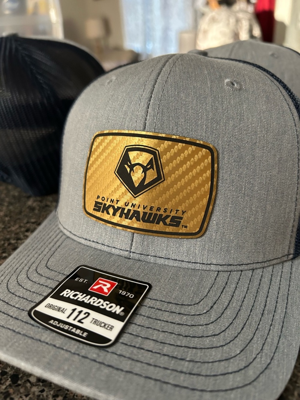 NWT Point University Skyhawks Hat Light Gray/Navy & Gold Leather Patch